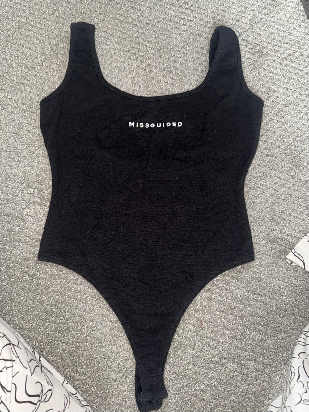 Missguided Black Logo Scoop Bodysuit